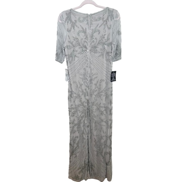 NWT Pisarro Nights Size 14 Silver Embellished Chiffon Gown - Picture 4 of 12